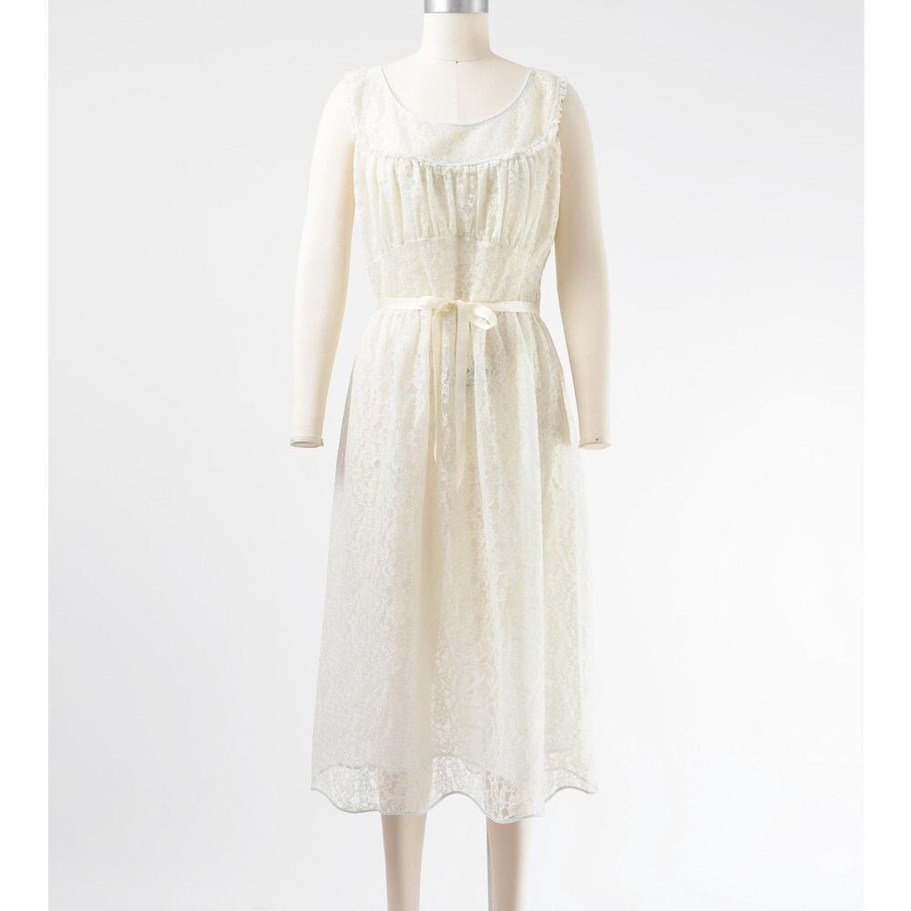 Vintage 40s 50s Ivory Lace Nightgown Sheer Romantic Bridal Lingerie Dress M - Picture 1 of 9